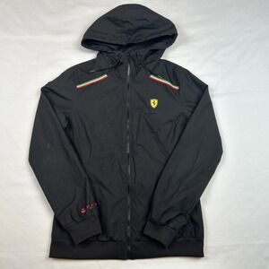 Puma Scuderia Ferrari Jacket Women's Small Black Windbreaker Hooded Lightweight